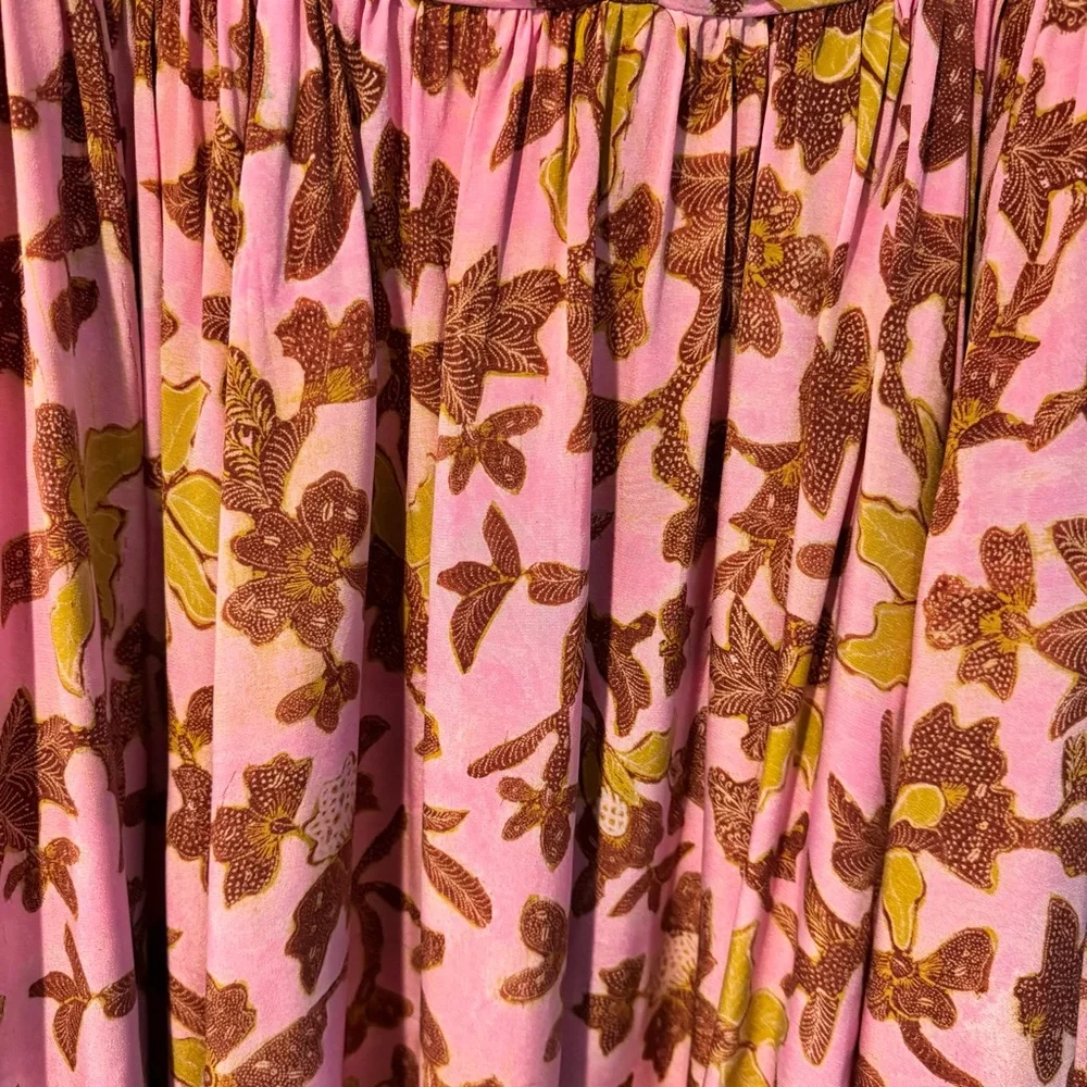 Ulla Johnson Amaia Pleated Pink Floral Silk Skirt | Size 6
